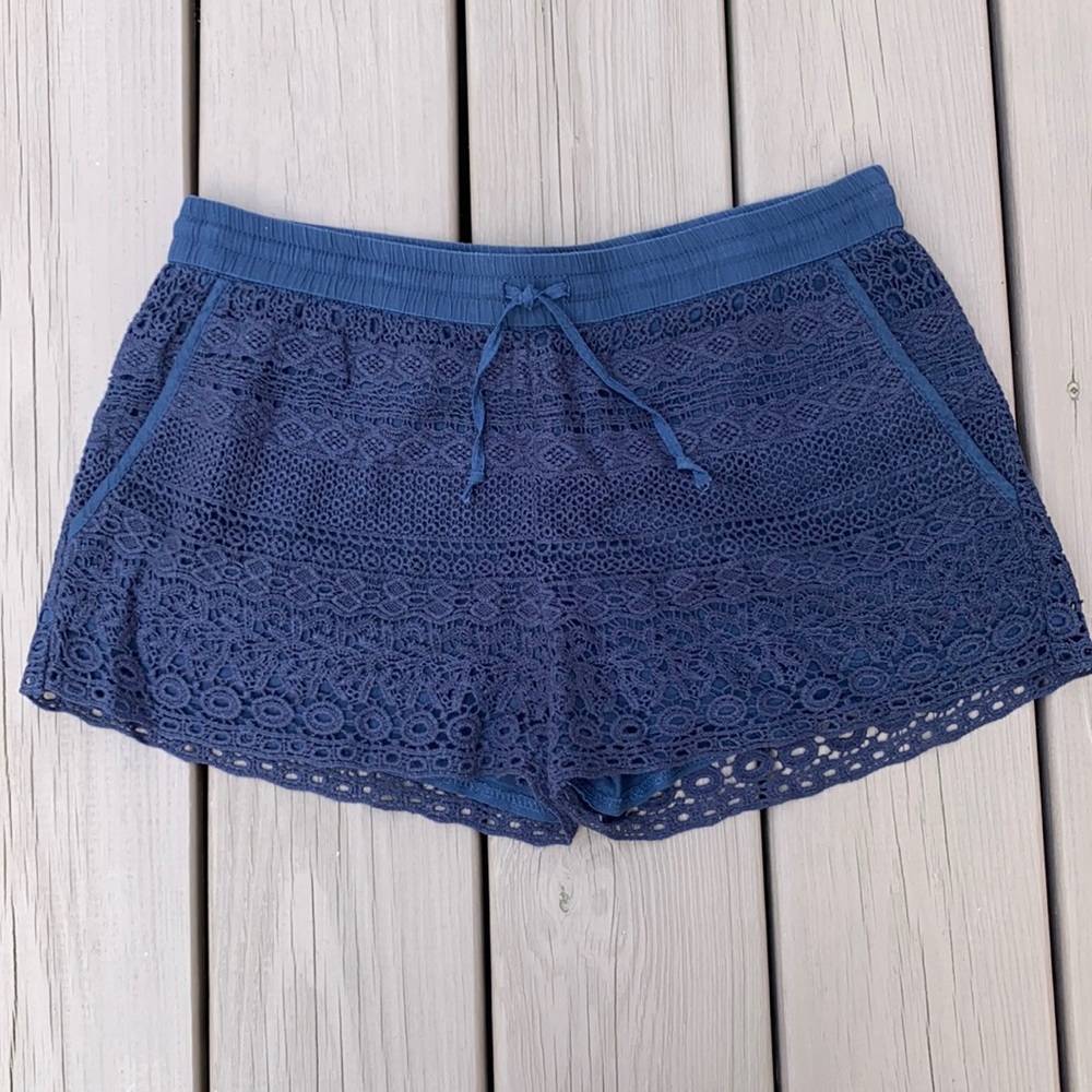 Navy Crochet Shorts
